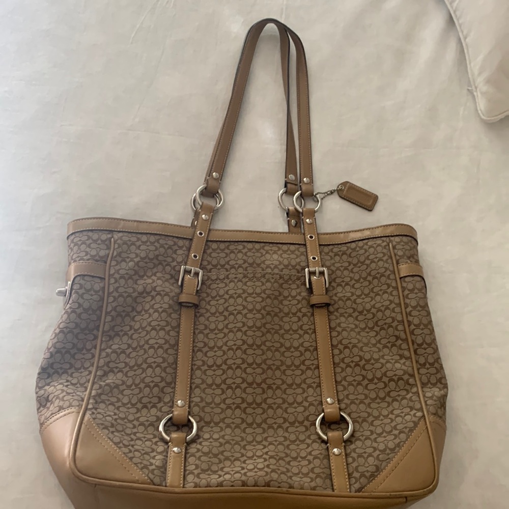 Coach tan and brown tote purse.